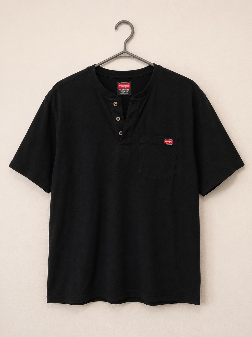Wrangler Workwear Black Henley Pocket Tee Men’s M 38-40 Western Workwear
